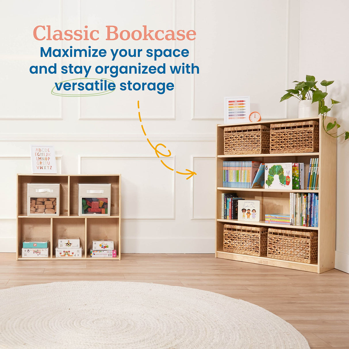 ECR4Kids Classic Bookcase, 48in, Adjustable Shelves, Natural ECR4Kids