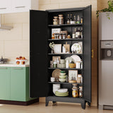 75" Tall Metal Kitchen Pantry Storage Cabinet with 2 Doors and 5 Adjustable Shelves, White Food Freestanding Cupboard for Kitchen, Dining Room, Bathroom and Garage (Black) pozdeg