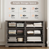 HOSTACK 6 Drawer Double Dresser, Modern Farmhouse Chest of Drawers, Wide Dressers Organizer, Accent Wood Storage Cabinet for Living Room, Hallway, Ash Grey HOSTACK