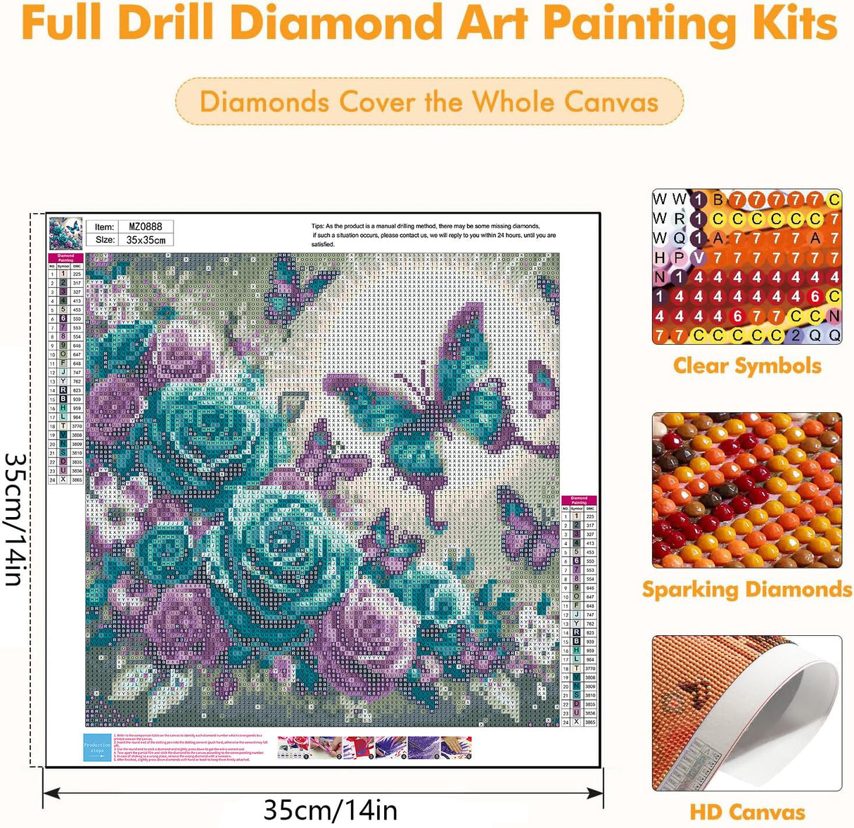 Axquilon Butterfly Diamond Art Kits for Adults - Rose Diamond Painting Kits for Adults Beginner, DIY 5D Full Drill Gem Art for Home Wall Decor 14x14 inch Axquilon