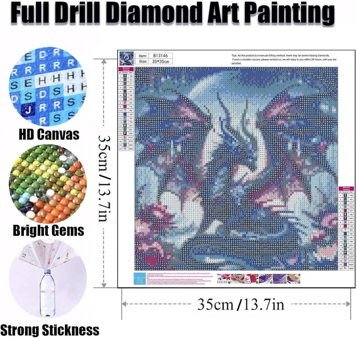Ekuxom 5D Dragon Diamond Art Kits for Adults, Dragon Diamond Painting Kits for Adults, Round Full Drill Diamond Art Craft for Home Wall Decor 14x14 inch Ekuxom
