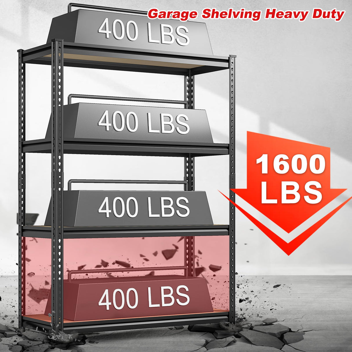 REIBII Storage Shelves Adjustable Metal Shelving 1600LBS Garage Shelves Industrial Metal Shelves 4 Tier Garage Shelving for Warehouse Basement Kitchen Pantry Closet, 11.8" D x 23.6" W x 56.7" H REIBII