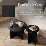 Stead Round Fluted Nesting Coffee Tables - 2 Piece Modern Wood Coffee Table for Living Room and Home Decor - Solid Wood Base and Grain Veneer Top (Blackened Oak) Stead