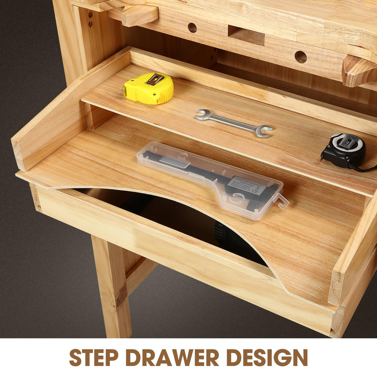 DNA MOTORING Heavy Duty Wood Workbench, Wooden Workbench with 5 Drawers for Workshop, Garage, W/Adjustable Handle, TOOLS-00524 DNA MOTORING