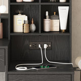 Vabches Black Vanity Desk with Mirror and Lights, Makeup Vanity Table with Charging Station, 3 Lighting Modes Brightness Adjustable, 4 Drawers, 8 Vabches