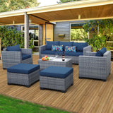 Lviden 6 Pieces Wicker Patio Furniture Sets Outdoor Conversation Set PE Rattan Sectional Sofa Couch with Storage Table and Royal Blue Cushions Lviden