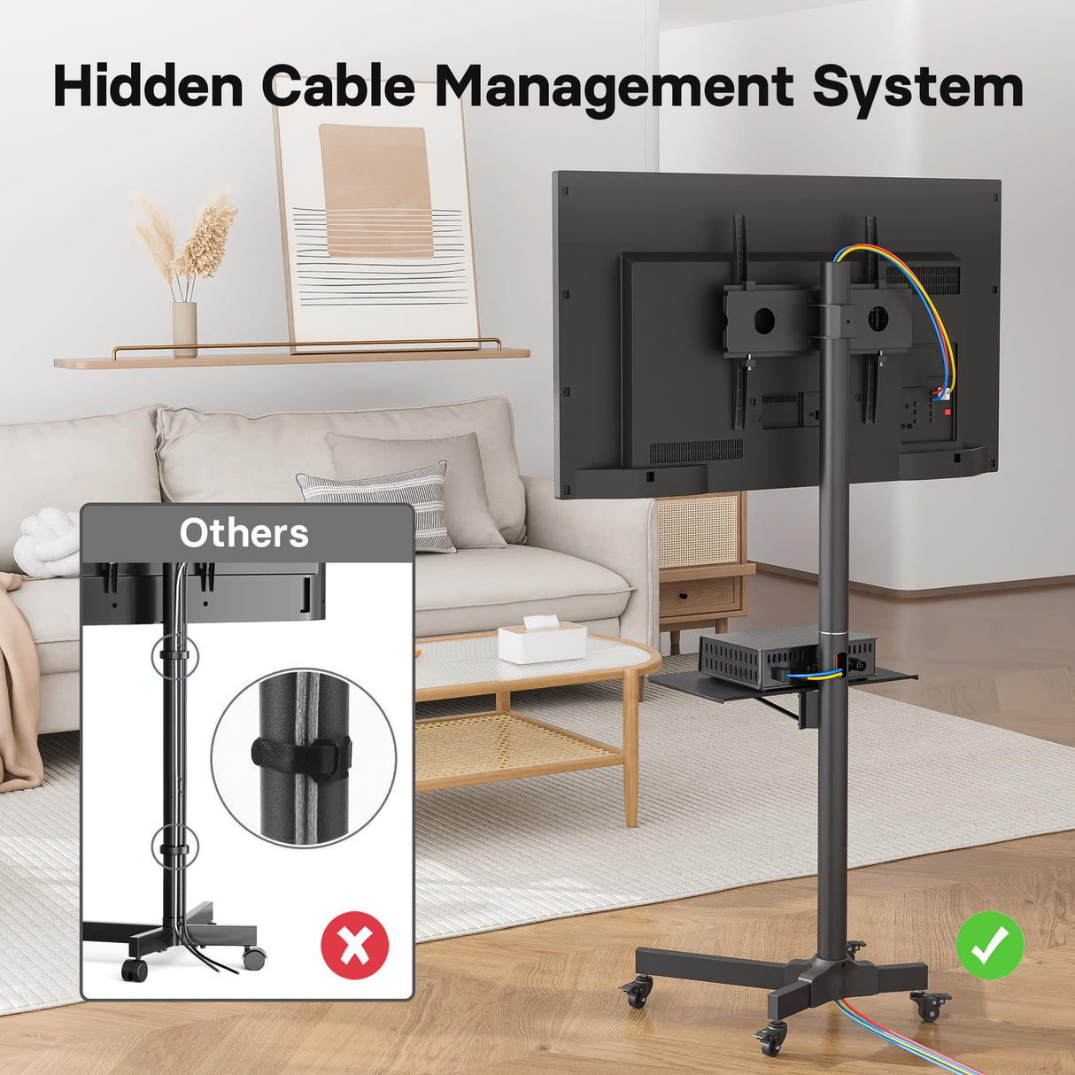 BONTEC Mobile TV Stand with Tilt, Rolling TV Stand Fits 23-60" LED, LCD, OLED, Flat Curved TVs Up to 88 lbs, Height Adjustable TV Cart with Laptop Shelf, Max VESA 400x400mm BONTEC