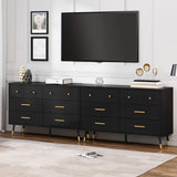 DWVO 6 Drawer Dresser, Black Wooden Drawers Storage Dresser with Golden Metal Handle ＆ Anti-Tipping Device, Modern Double Chest of Drawers for Hallway, Entryway, Living Room DWVO