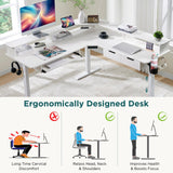 RedLemon 60 Inches L Shaped Electric Standing Desk, Height Adjustable Corner Gaming Desk with Drawers, Keyboard Tray, Power Outlets & LED Lights, Comnputer Desk with Monitor Shelf, Antique White RedLemon