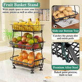 OKZEST 3-Tier Rolling Pantry Floor Organizers and Storage Cart with Wheels, Stackable Wire Pantry Baskets for Pantry Shelves, Kitchen Fruit Basket Stand and Storage Rack for Fruit Snack Onion Potato OKZEST