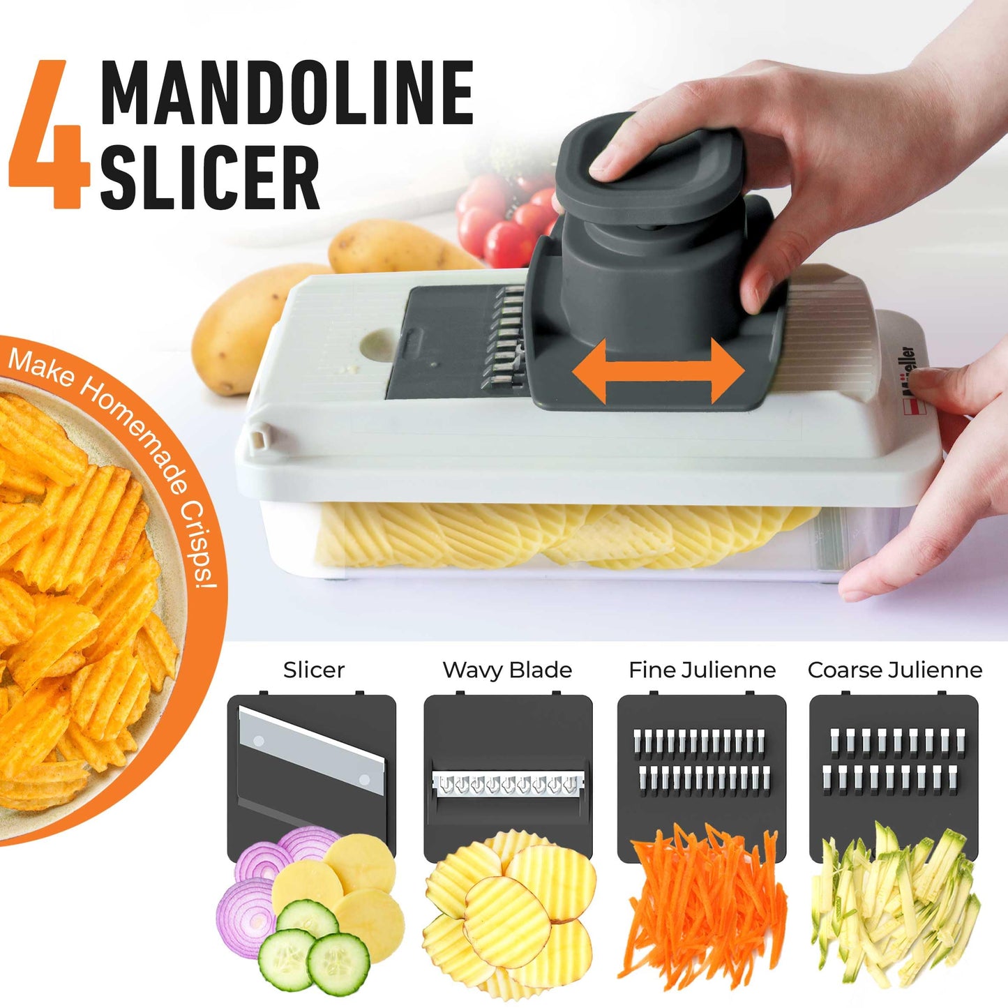 Mueller Vegetable Chopper 9 Blade, Mandoline Slicer, Food Veggie Chopper, Cheese Grater, Onion Vegetable Cutter with Container, Dicer, Kitchen Gadgets & Essentials, White Sand/Grey