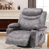 Comermax Power Swivel Rocker Recliner Chair with Massage and Heat, Wide Seat Overstuffed Reclining Chair with Cup Holders USB Port, Fabric Electric Rocking Recliner Glider Chair, Grey Comermax