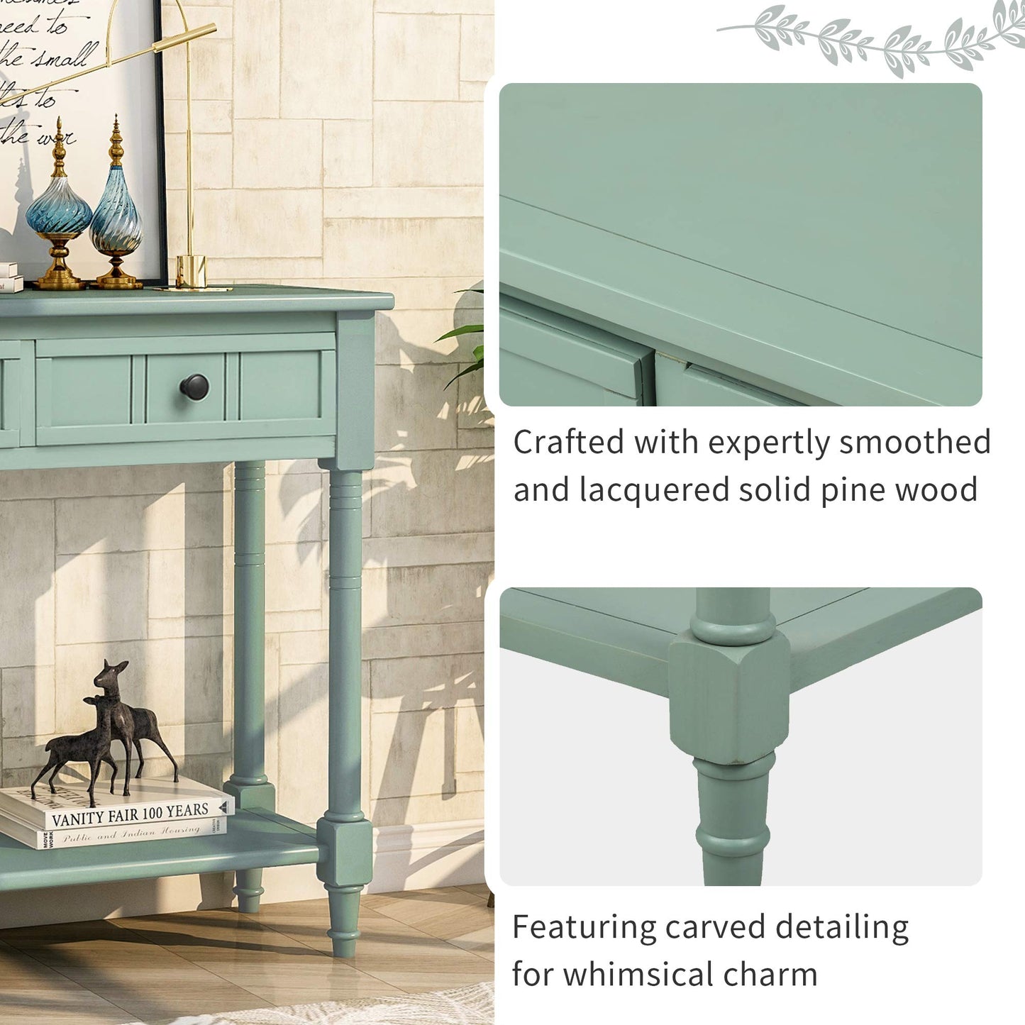 Merax Wood Farmhouse Entry Way Hallway Console Table with Drawers and Bottom Shelf Narrow Blue - WoodArtSupply