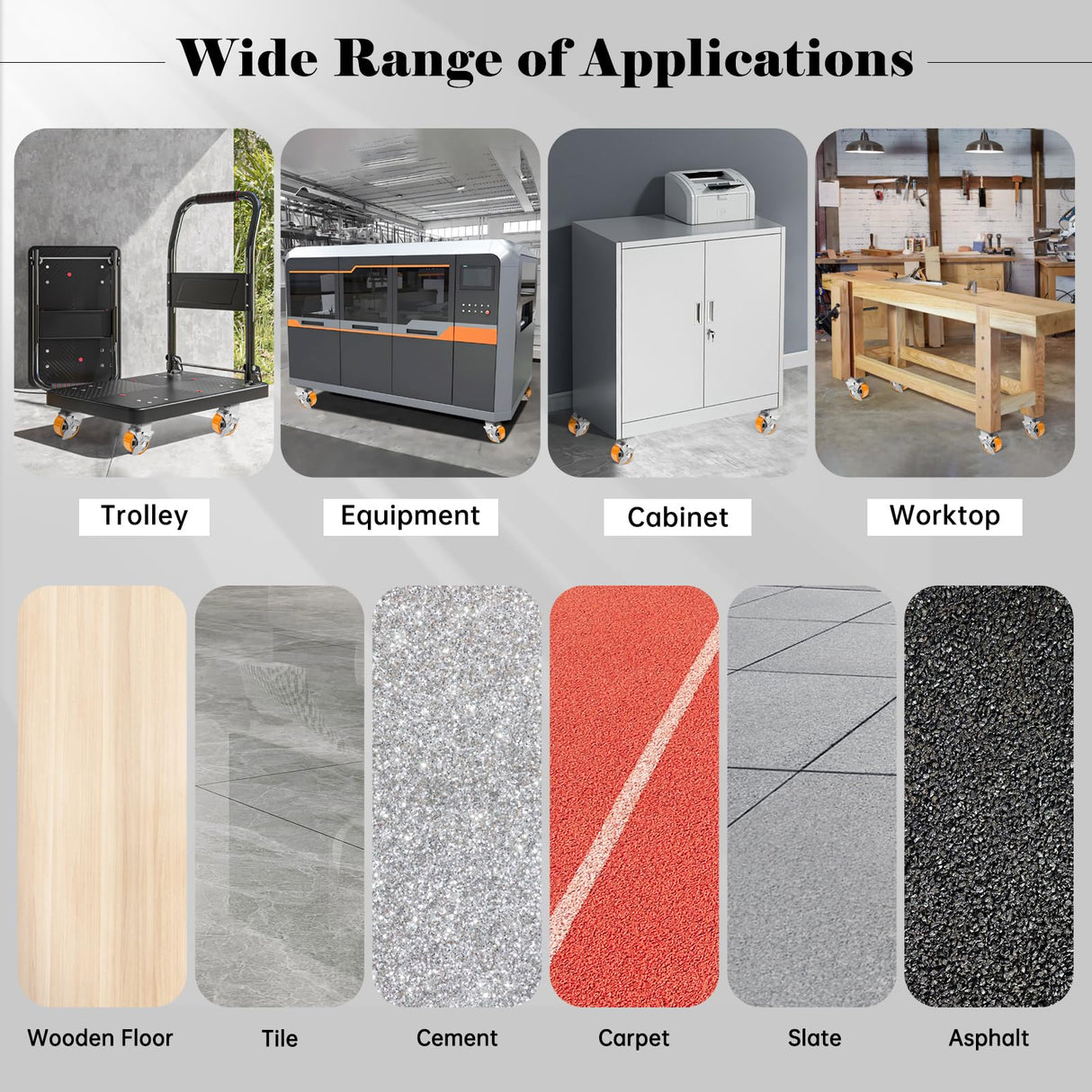 W B D WEIBIDA 4-Inch Industrial Grade Casters Wheels, Heavy Duty Casters Set of 4 with Brake 3200 Lbs, Maintenance-Free Polyurethane on Aluminum Wheels, Plate Swivel Casters for Machine, Workbench W B D WEIBIDA