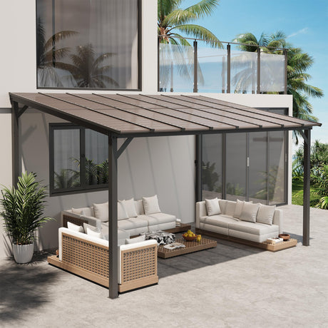 VONZOY 10' x 14' Gazebo, Hardtop Wall Mounted Lean to Gazebo Pergola for Patio, Large Aluminum Pergola Awnings for Decks, Patio, Backyard, Porch VONZOY