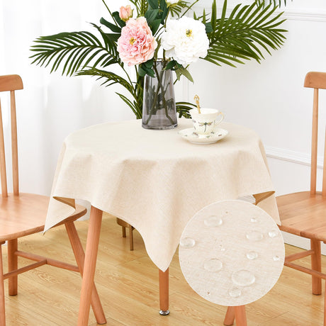 Faux Linen Small Square Tablecloth Farmhouse Waterproof Neutral Table Cloth Washable Table Cover for Indoor Outdoor Home Kitchen Dinning Room 36 x 36 Inch Trczzone