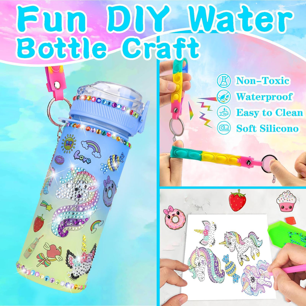 Decorate Your Own Water Bottle Kits for Girls Age 4-6-8-10 - Year Whimsy Unicorn Painting Crafts,Girls Diamond Art Water Bottle,Fun Diamond Sticker Arts and Crafts Gifts Toys for Girls Birthday 600ML YarnWhimsy