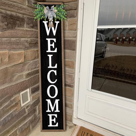 flowtorely Outdoor Welcome Sign for Front Porch Standing 45"X9" Tall Wood Frame Vertical Leaner farmhouse Outside Rustic Large Welcome Sign for Front Door Home Decorations (Wood) flowtorely