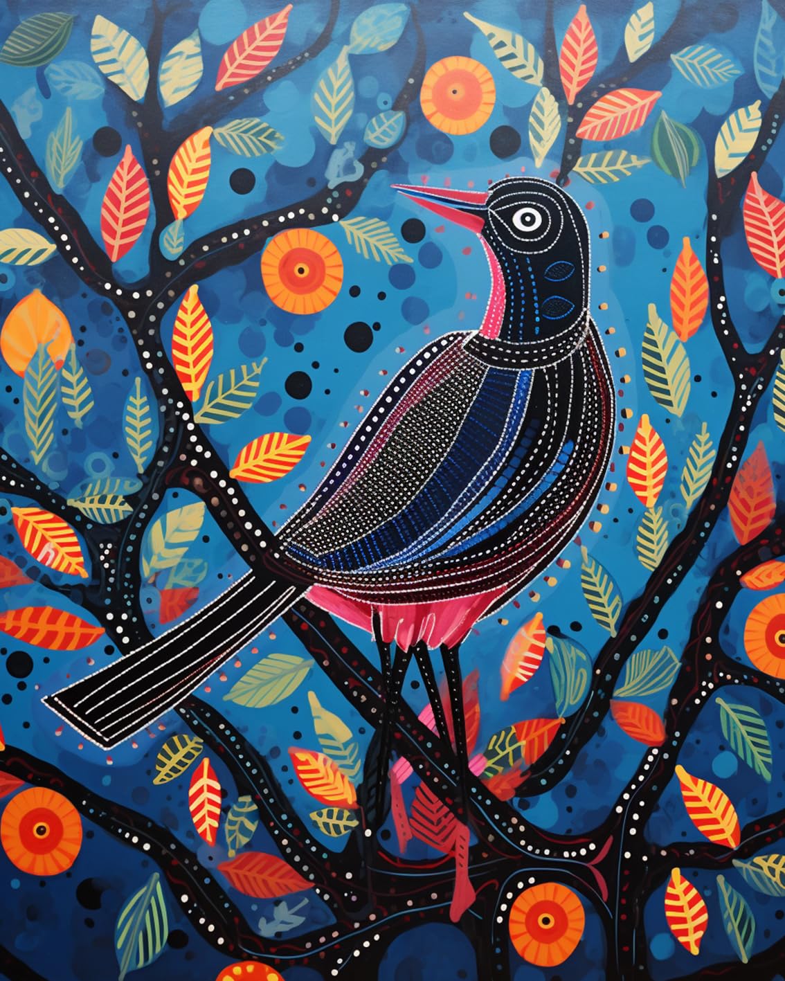 Tucocoo Paint by Number Gond Bird DIY Painting Canvas with Brushes Acrylic Paints Gond Animal Graffiti Fauvist Color Painting Paint by Numbers for Adults and Kids Beginner 16x20 Inch（Without Frame） Tucocoo