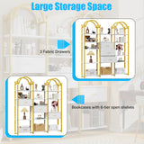 Nosepen 83.5" Tall Arched Bookshelf with 3 Drawers and 13 Storage Shelves, Industrial Open Book Shelf with Display Shelves, Large Etagere Bookshelf, Triple Wide Book Case for Home & Office, Gold Nosepen