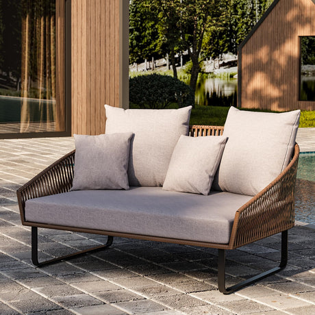 homary Rattan Patio Outdoor Daybed, Rattan Day Bed with Cushion Pillow & Aluminum Frame Sunbed Sofa Set Patio Loveseat,Gray homary