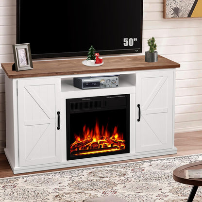 R.W.FLAME Fireplace TV Stand for 50 Inch TV, Modern Entertainment Center with 20" Electric Fireplace, TV Console with Open Shelves for Living Room and Bedroom, 48 Inch, Walnut