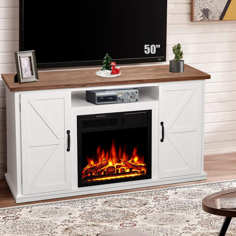 R.W.FLAME Fireplace TV Stand for 50 Inch TV, Modern Entertainment Center with 20" Electric Fireplace, TV Console with Open Shelves for Living Room and Bedroom, 48 Inch, Walnut R.W.FLAME