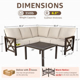 NATURAL EXPRESSIONS 6 Pieces Patio Furniture Sets, Metal Outdoor Sectional Furniture L Shape Patio Conversation Sets,Highback Frame,Metal Table,Large Waterproof Cover, 6.5" Olefin Cushions NATURAL EXPRESSIONS