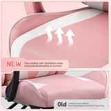 Yaheetech Gaming Chair, Video Game Chair with Massage Lumbar Support and Footrest Height Adjustable Ergonomic Computer Chair with Swivel Seat and Headrest, Pink/White Yaheetech