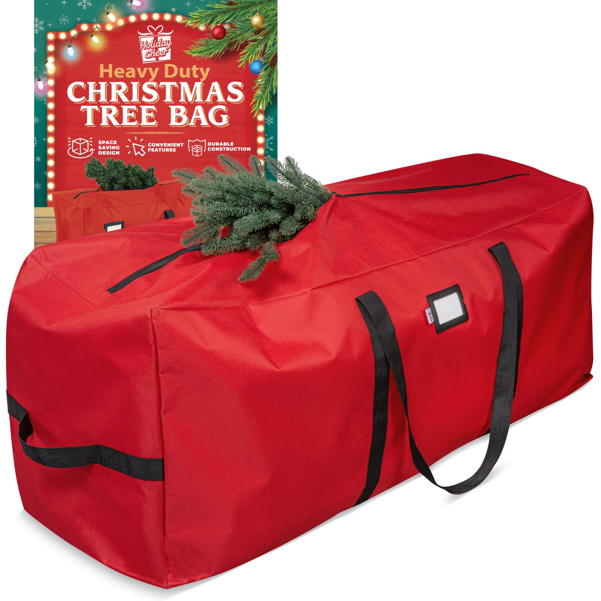 Holiday Cheer Christmas Tree Storage Bag – Heavy Duty Christmas Tree Bag Fits Up to 9ft Tall Artificial Christmas Tree, Waterproof with Durable Handles & Zipper – Xmas Tree Storage Bag (RED) Holiday Cheer