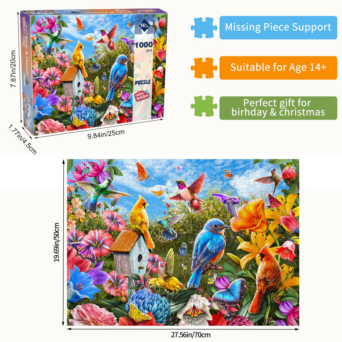 Jigsaw Puzzles for Adults 1000 Piece Puzzle for Adults 1000 Pieces Puzzle 1000 Pieces-Birds & Flowers(27.6"x 19.7") HUADADA