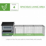 PawHut 11' x 5' x 3.5' Wooden Chicken Coop with Nesting Box, Outdoor Poultry Cage with Run for 4 Chickens with Pull-Out Tray, Perches for Duck, Dark Gray PawHut