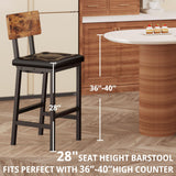IRONCK Bar Stools Set of 2, 16.5in Square PU Upholstered Barstools with Back and Footrest, Thick Cushion Stools for Kitchen Island for Dining Room Kitchen Counter Bar, Rustic Brown and Black IRONCK