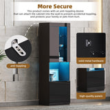 MaiDeHaoo Display Cabinet with LED Lights, 67" Tall Bookcase with 4 Tier Curio Shelves and Multicolor Lights, Modern High Gloss Display Cabinets for Living Room - Black MaiDeHaoo