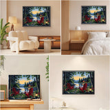 EOBROMD Framed Paint by Numbers Kits for Adults Lake, DIY Kits Crafts for Beginner on Stretched Canvas, 3 Paint Brushes and Acrylic Paint for Home Decor 16x12inch EOBROMD