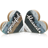 Jetec 2 Pcs Rustic Wood Home Sign Farmhouse Love Wooden Heart Shaped Table Centerpiece Valentines Day Decoration for Home Kitchen Living Room Dining Room Table Decoration (Grateful Style) Jetec