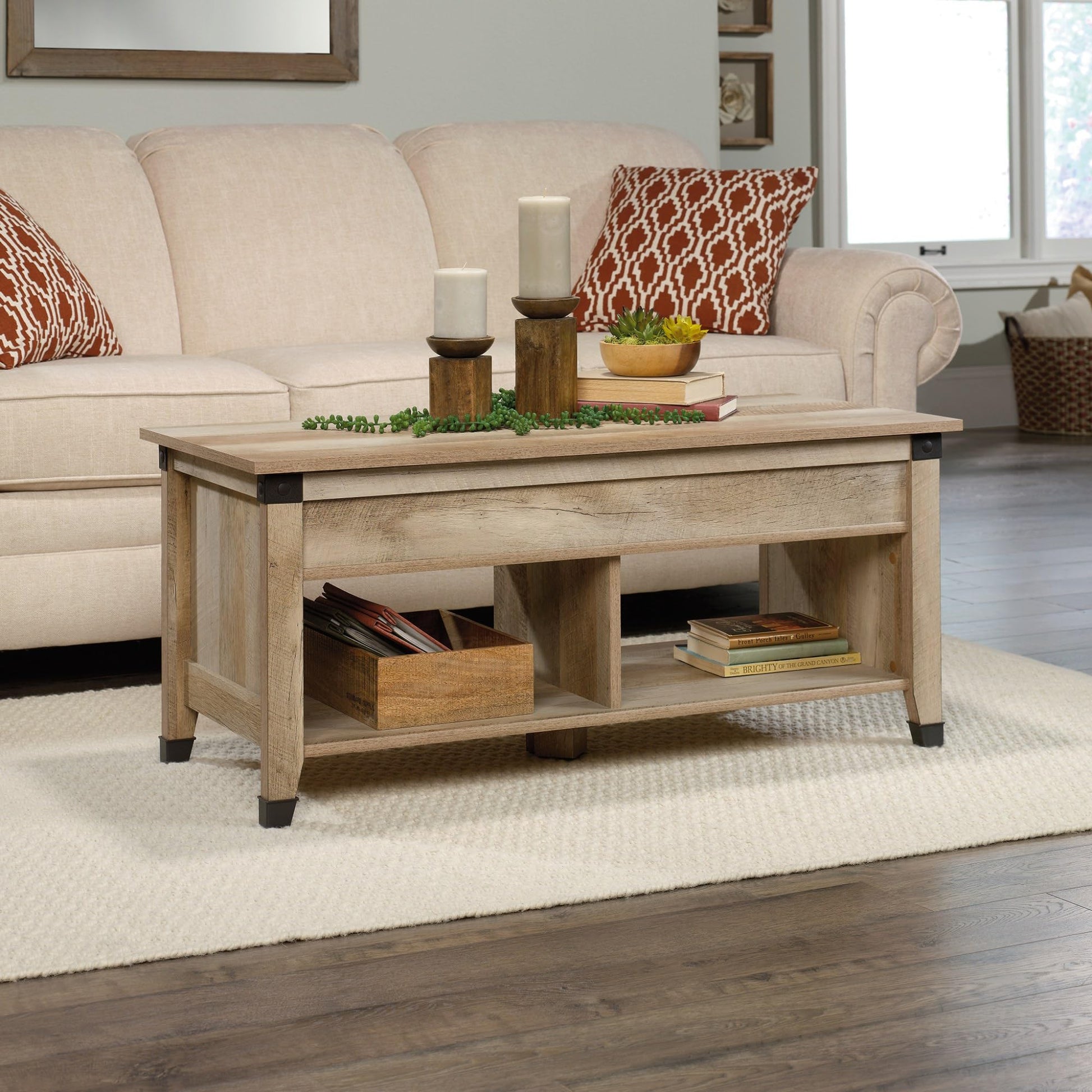 Sauder Carson Forge Lift Top Coffee Table, Lintel Oak finish - WoodArtSupply