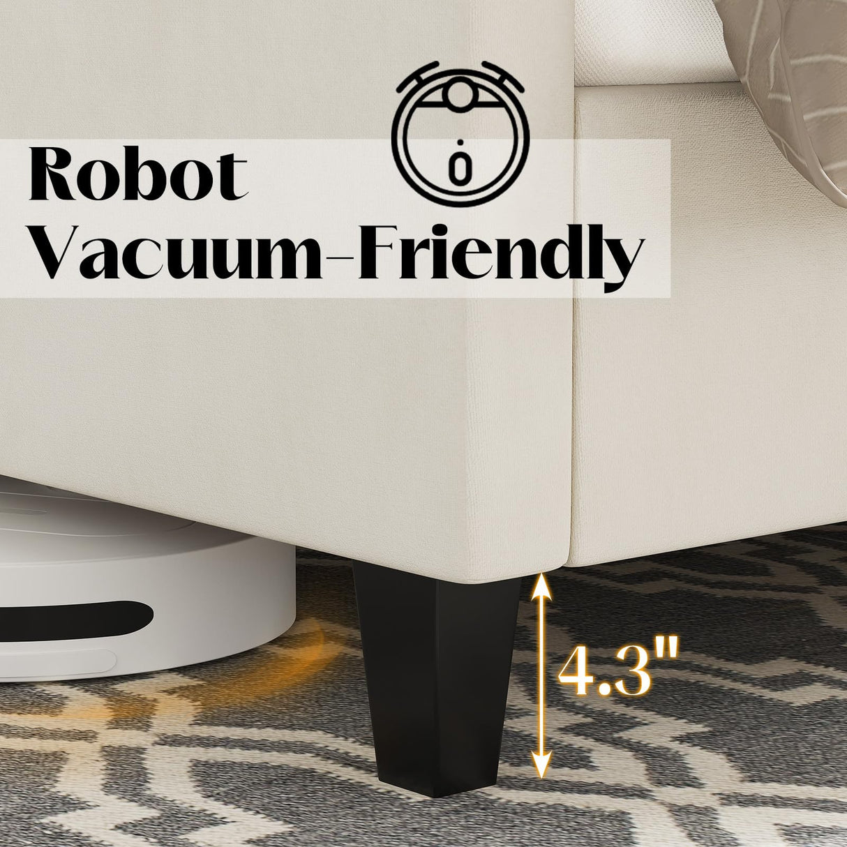 Jocisland King Upholstered Bed Frame with Tall Headboard Wingback Platform Bed Tufted Deep Button Velvet/No Box Spring Needed/Easy Assembly/Cream Jocisland