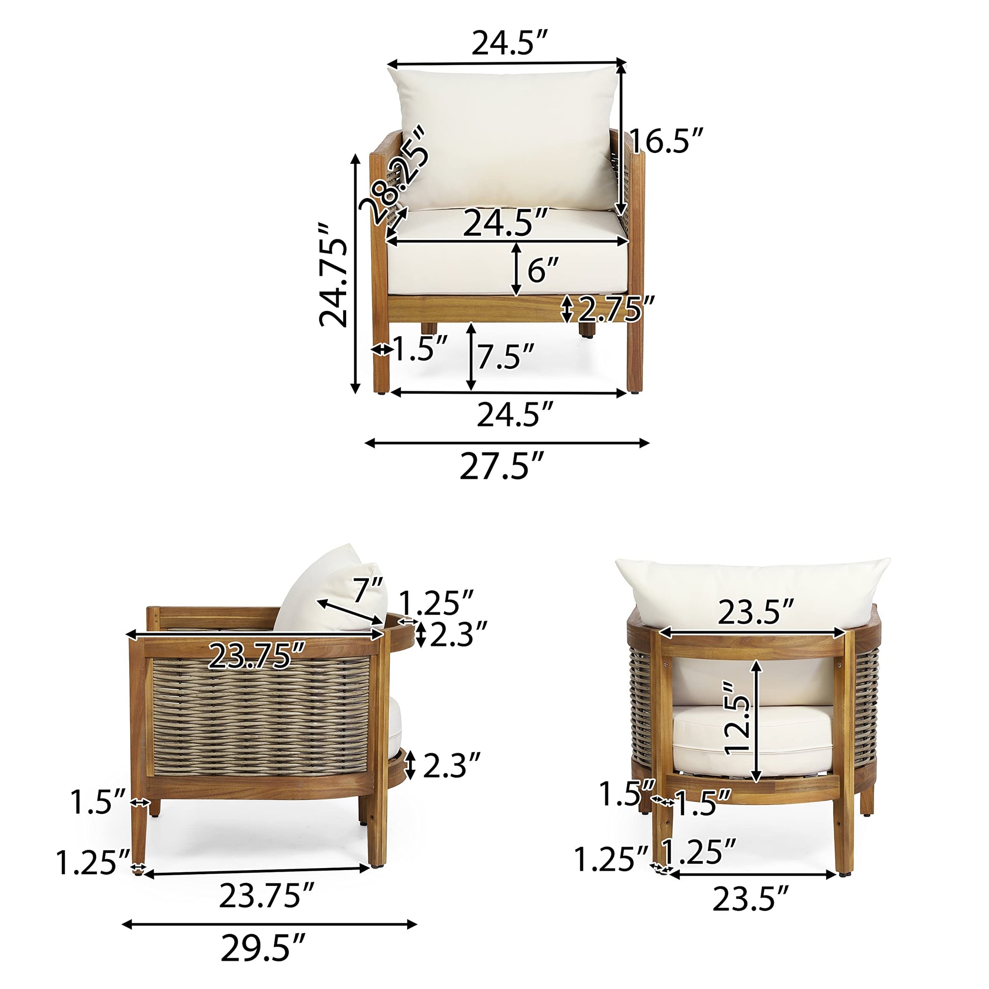 Christopher Knight Home Burchett Outdoor Acacia Wood Club Chairs with Cushions, Beige, Brown - WoodArtSupply