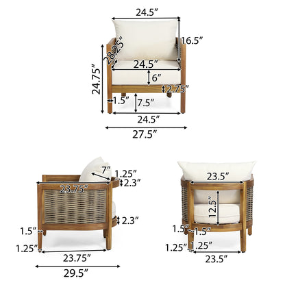 Christopher Knight Home Burchett Outdoor Acacia Wood Club Chairs with Cushions, Beige, Brown - WoodArtSupply