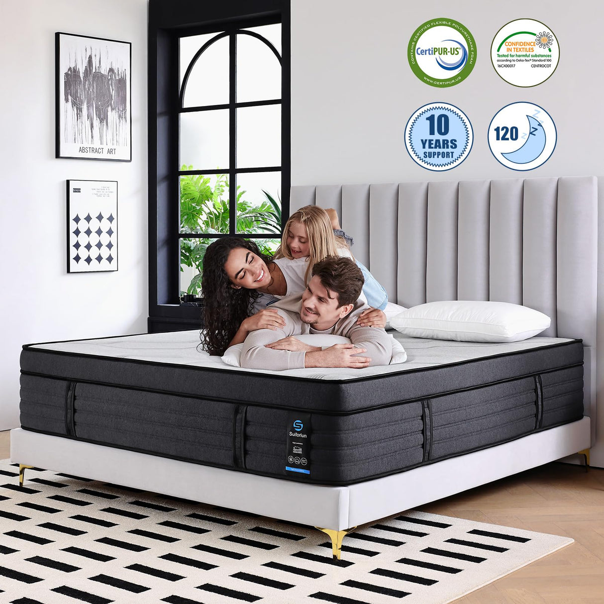Suiforlun 15" California King Mattress, Gel & Bamboo Charcoal Infused Memory Foam, Medium Euro Top Hybrid Pocket Spring Mattress for Restful Sleep, Pressure Relief and Edge Support, 120 Nights Trial Suiforlun