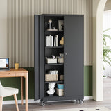 RAVIGIN Metal Garage Storage Cabinet with Wheels,73" H Locking Tool Cabinet with 2 Doors and 4 Adjustable Shelves Tall Cabinet for Garage, Heavy Duty File Cabinet for Office, School (Black) RAVIGIN