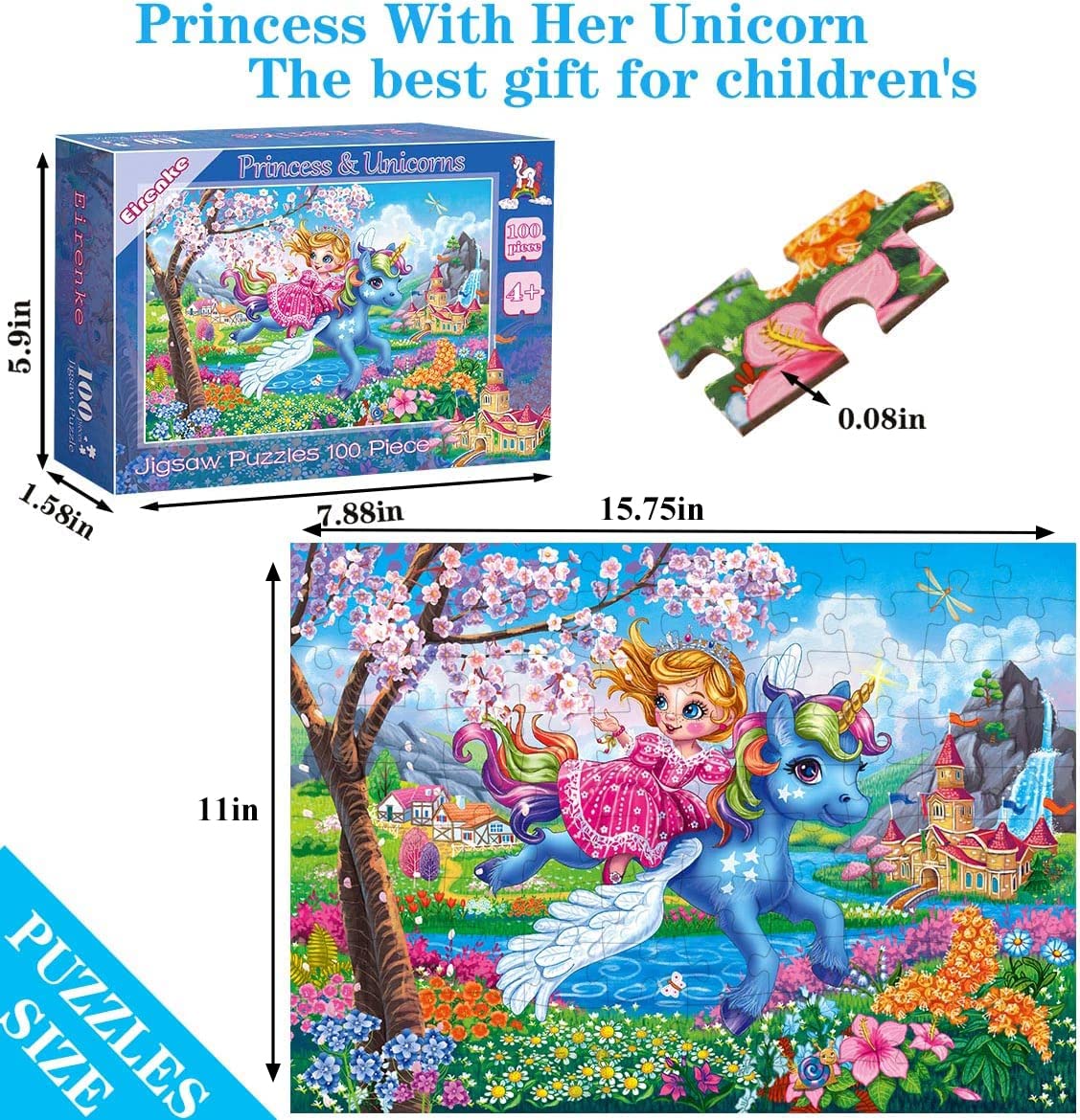 Princess and Unicorn 100 Piece Puzzles for Kids Ages 4-6 Jigsaw Puzzles for Toddlers Girls 3-5 Preschool Educational Puzzles Boards Toys Gifts for Girls Boys 3 4 5 6 Eirenke