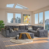 CAODOC 135" Cloud Sectional Couch for Living Room, Modular Floor Sofa with Plush Corduroy, No Assembly Required, Plush Corduroy Couches with Deep Seat Chaise Lounge, Gray CAODOC