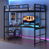 Tatub Twin Loft Bed with Large Desk and LED Lights, Metal Loft Bed with Ladder and Safety Guardrails for Adults, Teens, and Kids in Bedrooms, Apartments, and Dormitories Tatub