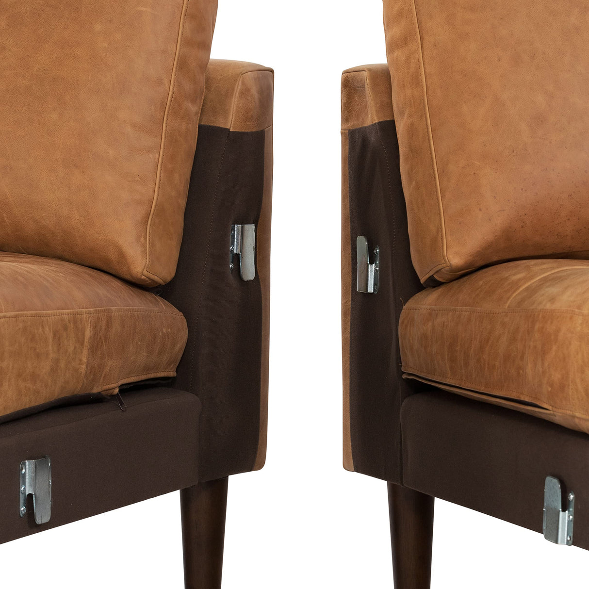 POLY & BARK Napa Leather Couch – Left-Facing Sectional Full Grain Leather Sofa with Tufted Back with Feather-Down Topper On Seating Surfaces – Pure-Aniline Italian Leather – Cognac Tan POLY & BARK