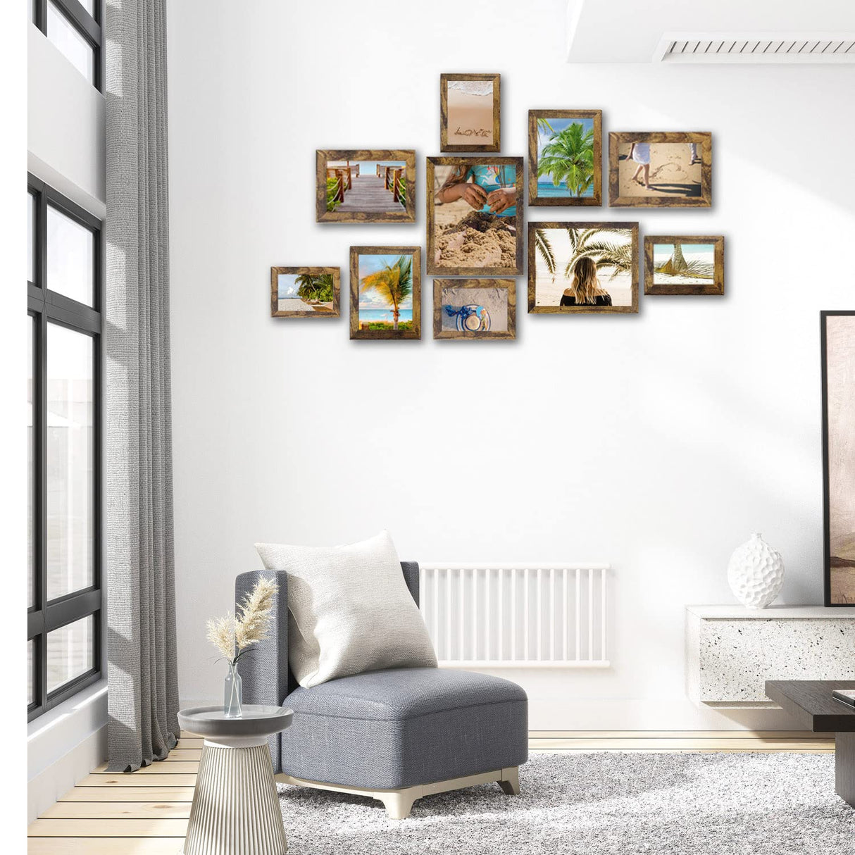 Picture Frame Set 10 pack, Farmhouse Photo Frames, Gallery Wall Frame Collage, with Two 8x10, Four 5x7, Four 4x6 Photo Frame set, in 3 Different Finishes Picture Frames For Wall or Desk,Rustic Brown xnlkros