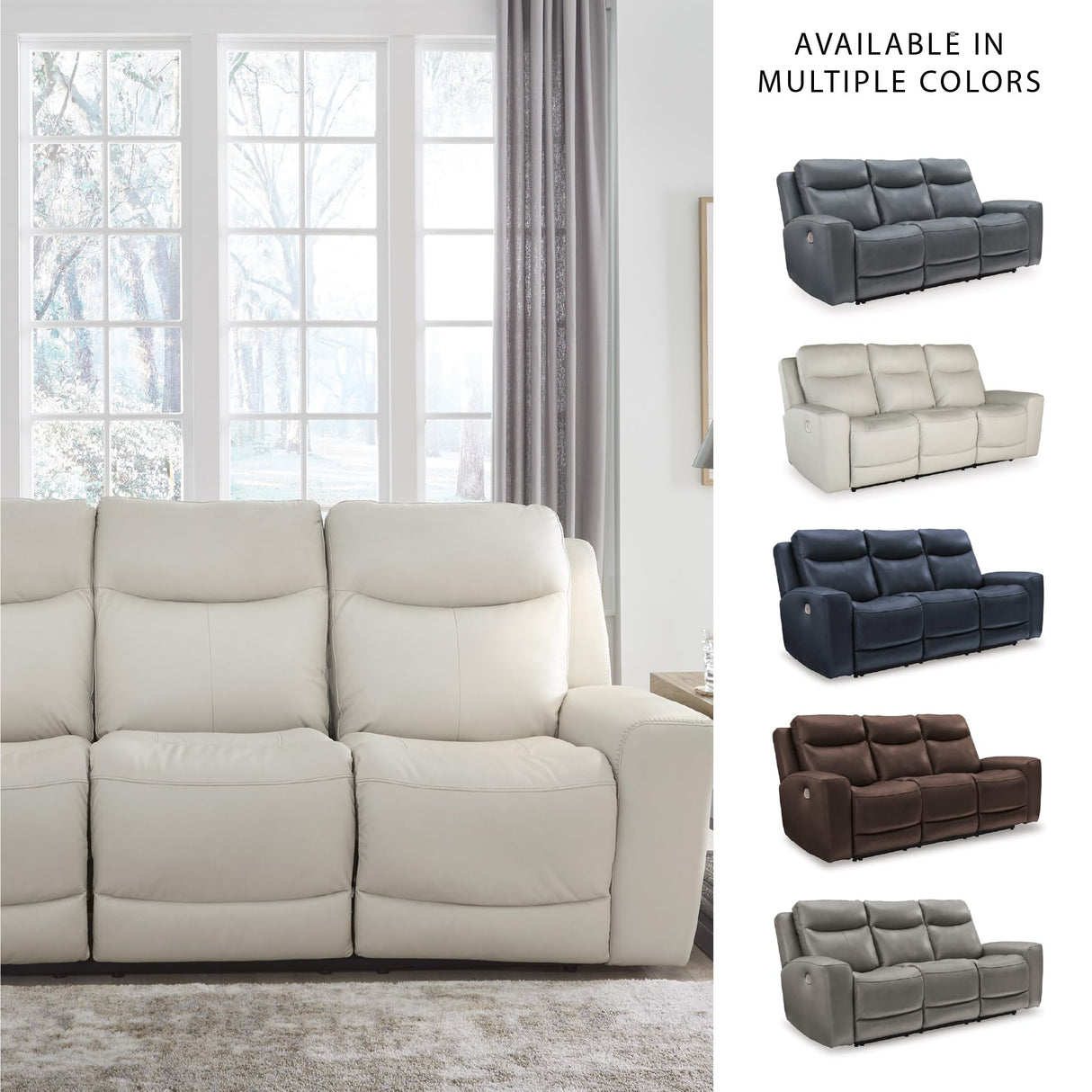 Signature Design by Ashley Mindanao Modern Leather Match Power Reclining Sofa with Adjustable Headrest and USB Ports, Light Gray Signature Design by Ashley