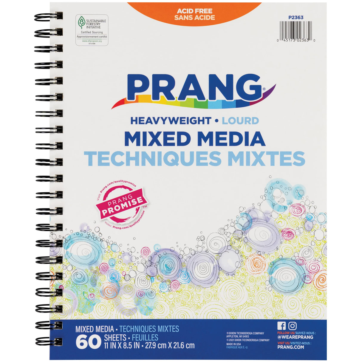 Prang (Formerly Art Street) Mixed Media Journal, Heavyweight, 8.5" x 11", 60 Sheets Prang