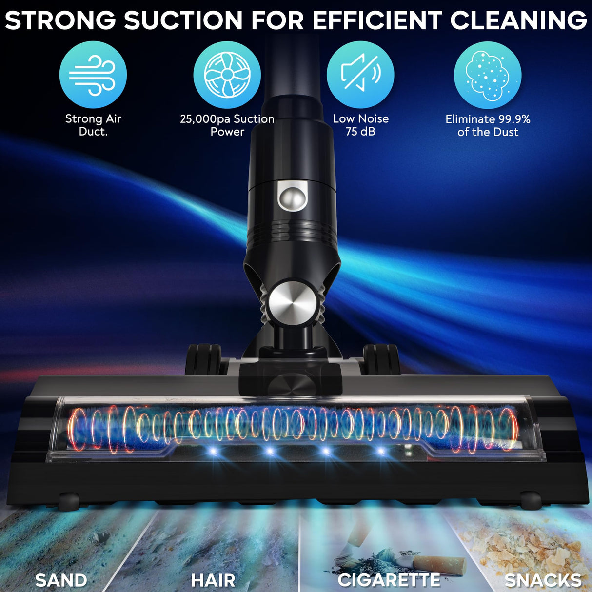 Bison Edge Cordless Vacuum Cleaner, 6-in-1 Powerful Suction with Brushless Motor with a 2500 mAh Battery, 180° Bendable Stick, Lightweight, for Carpet and Hard Floor Bison Edge